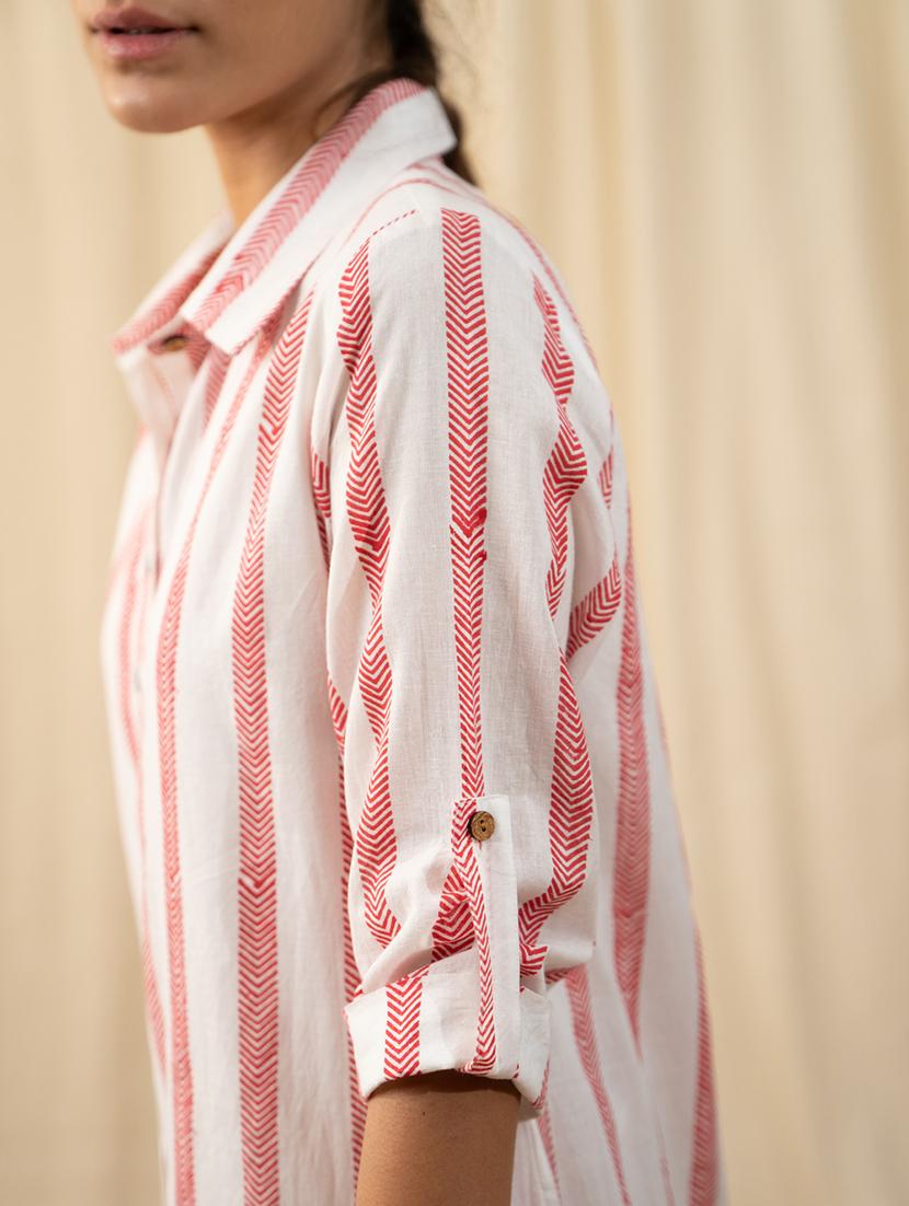 women white stripes shirt collar dress - 20966085 - Standard Image - 3