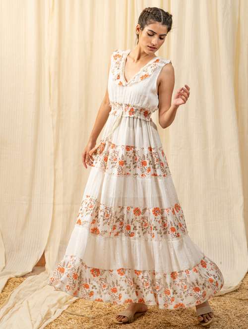 off white printed detailed maxi dress - 20966086 - Standard Image - 0