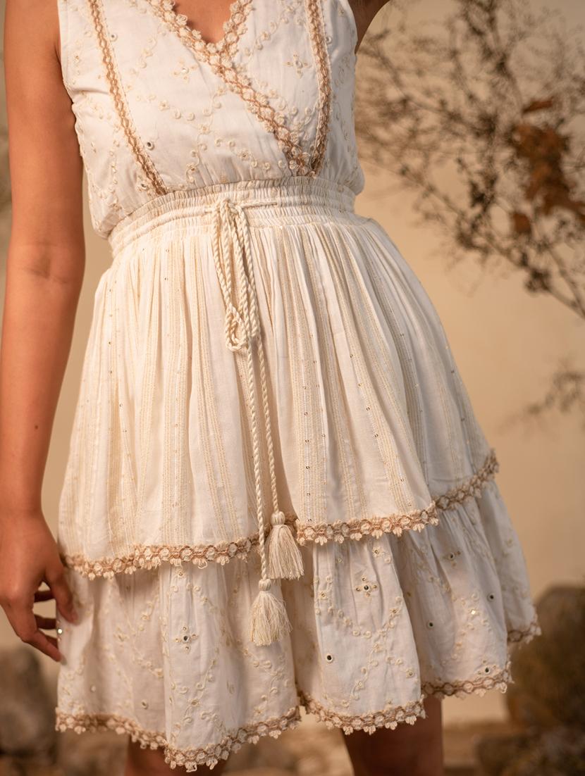 women off-white v neck fit & flare dress - 20966110 - Standard Image - 5