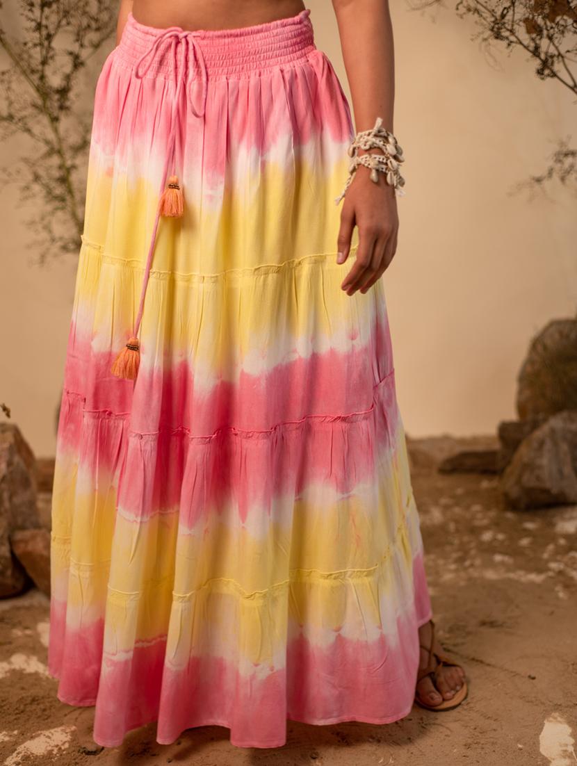 women pink tie & dye top and skirt co-ord set - 20966157 - Standard Image - 3