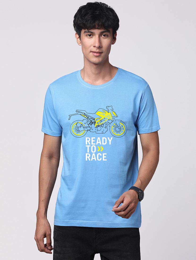 light blue cotton chest print tshirt - 20966487 - Zoom Image - 0