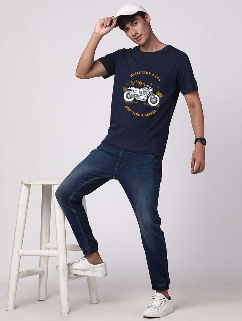 navy blue cotton chest print tshirt - 20966502 -  Standard Image - 3