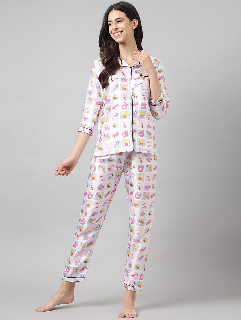 women lapel neck printed pyjama nightwear set - 20967530 - Zoom Image - 0