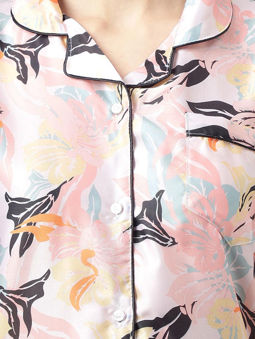 women lapel neck printed pyjama nightwear set - 20967531 - Standard Image - 3