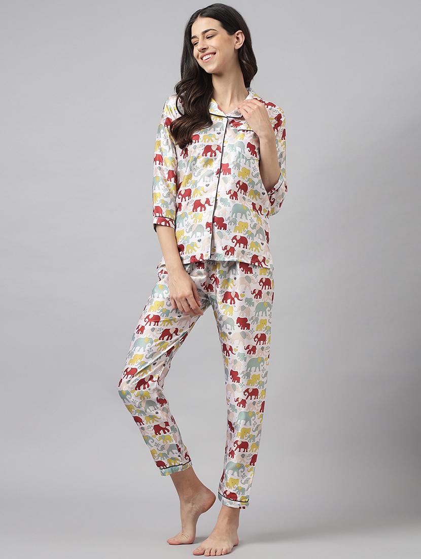 women lapel neck printed pyjama nightwear set - 20967534 - Zoom Image - 0