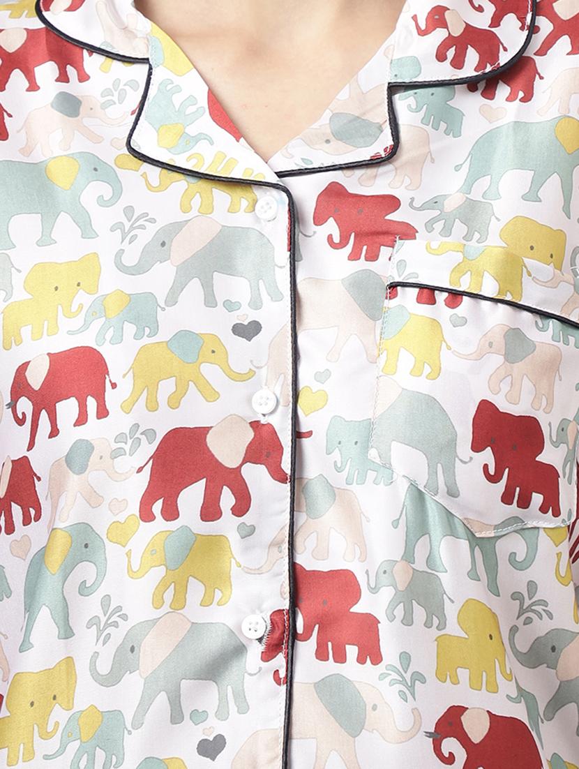 women lapel neck printed pyjama nightwear set - 20967534 - Standard Image - 3