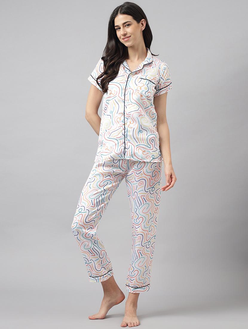 women lapel neck printed pyjama nightwear set - 20967536 - Zoom Image - 0