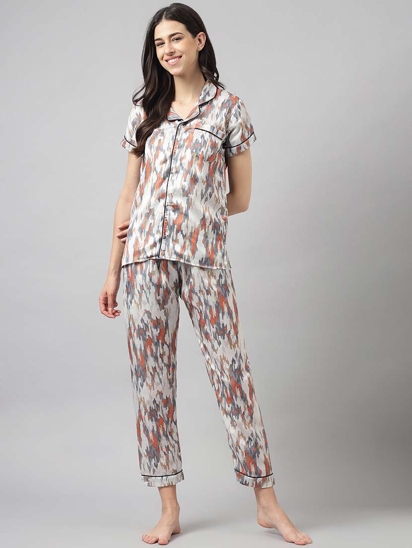 women lapel neck printed pyjama nightwear set - 20967543 - Zoom Image - 0