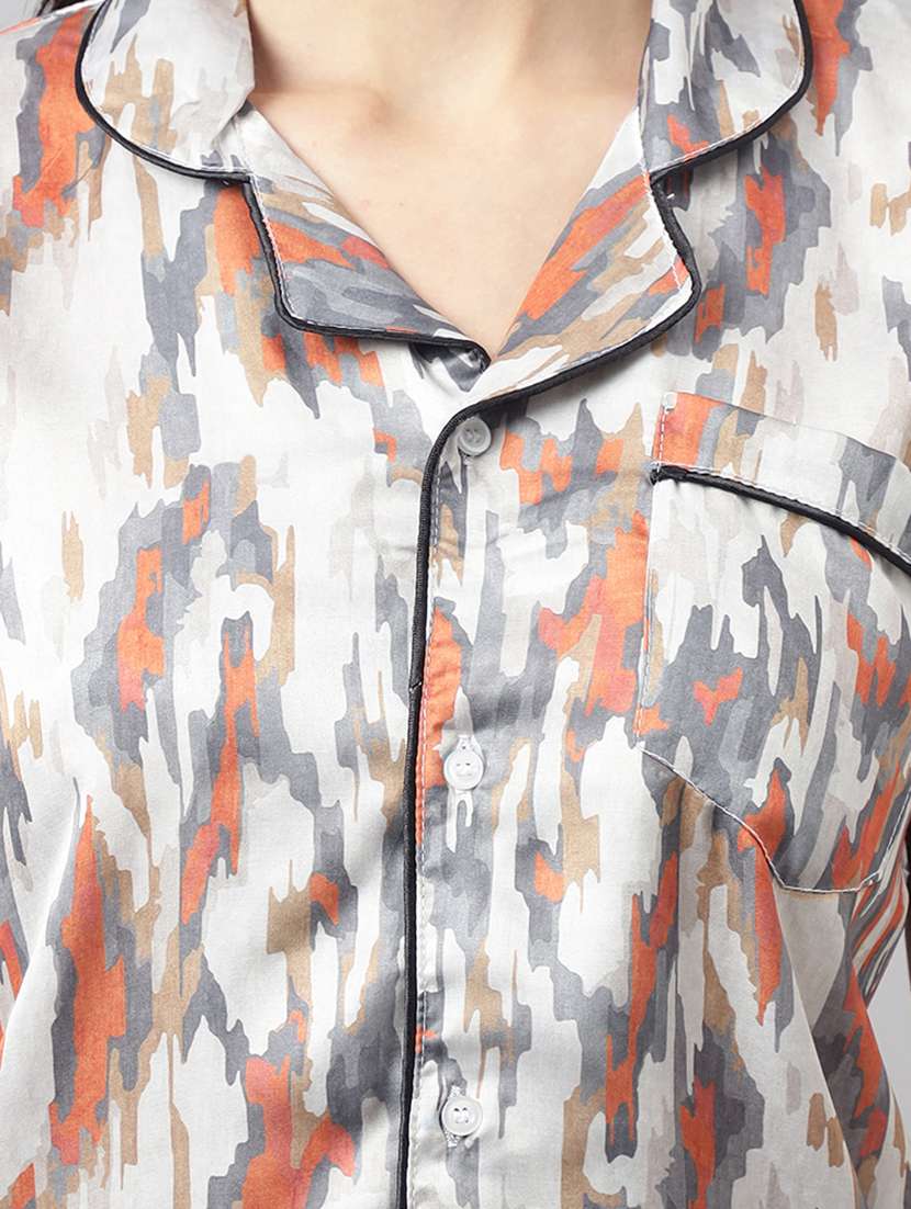 women lapel neck printed pyjama nightwear set - 20967543 - Standard Image - 3
