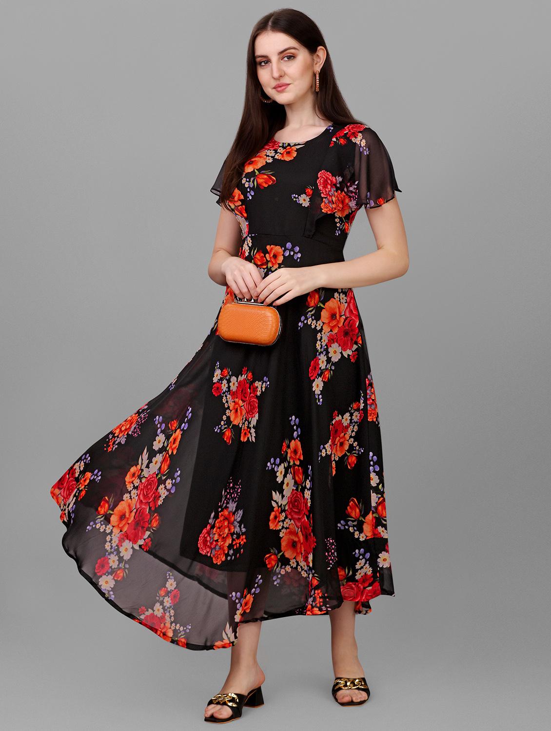 women black round neck fit & flare dress - 20967567 - Zoom Image - 0