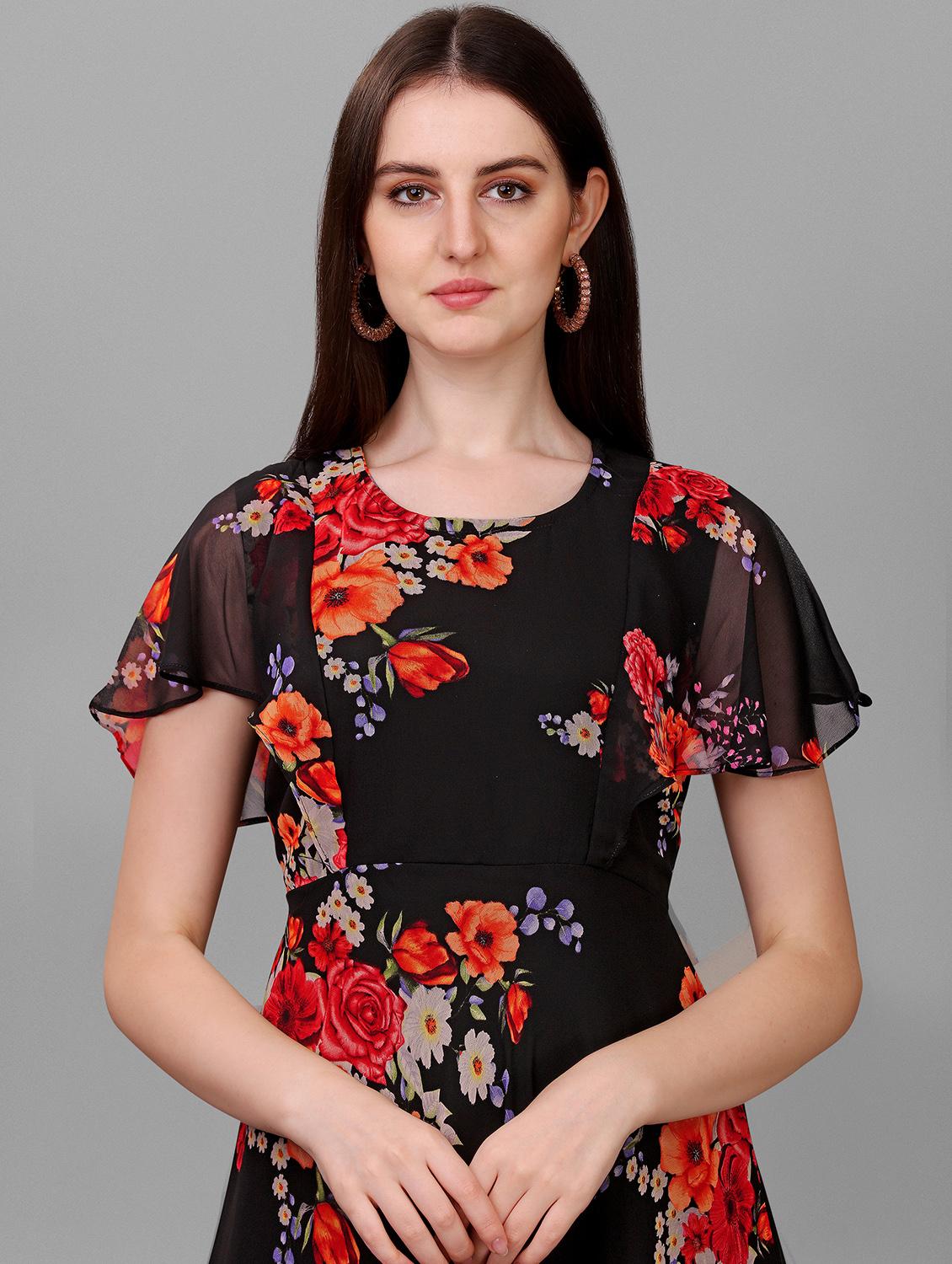 women black round neck fit & flare dress - 20967567 - Standard Image - 3