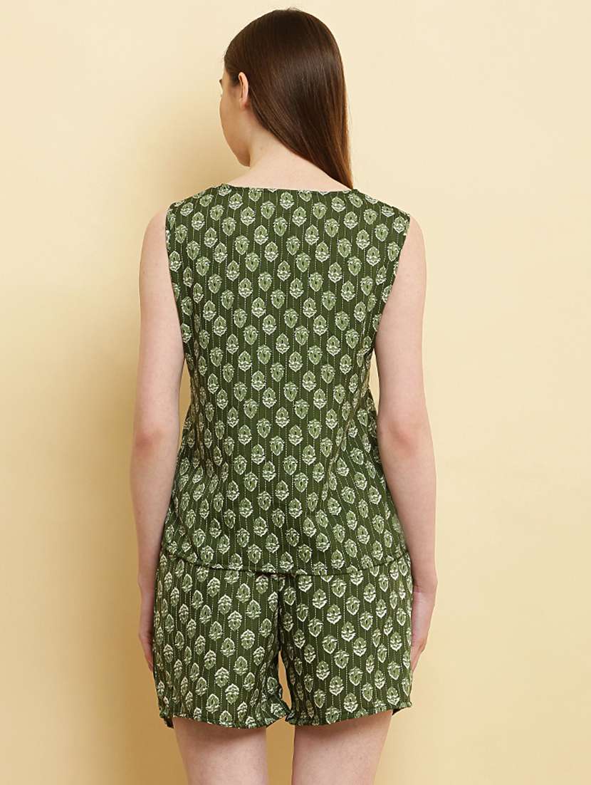 women round neck printed shorts nightwear set - 20968022 -  Standard Image - 3