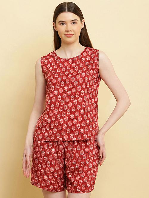 women round neck printed shorts nightwear set - 20968023 - Standard Image - 0