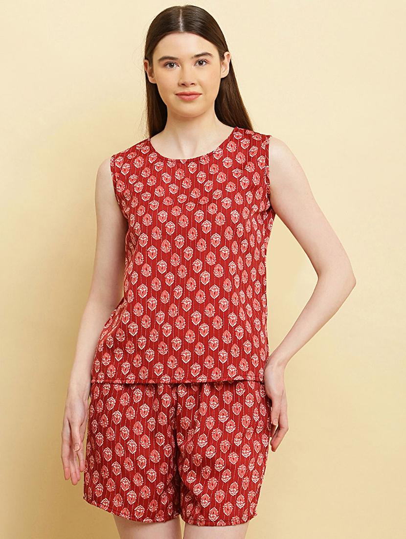 women round neck printed shorts nightwear set