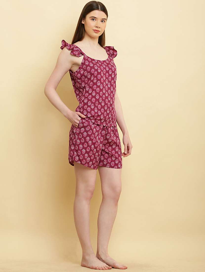 women round neck printed shorts nightwear set - 20968040 -  Standard Image - 3