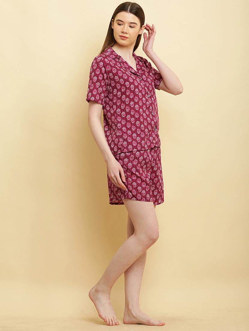 women shirt collared printed shorts nightwear set - 20968056 - Standard Image - 3