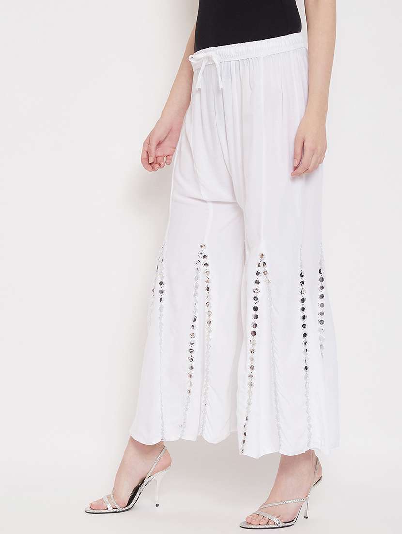 women full length solid with work flared palazzo - 20968109 - Zoom Image - 0