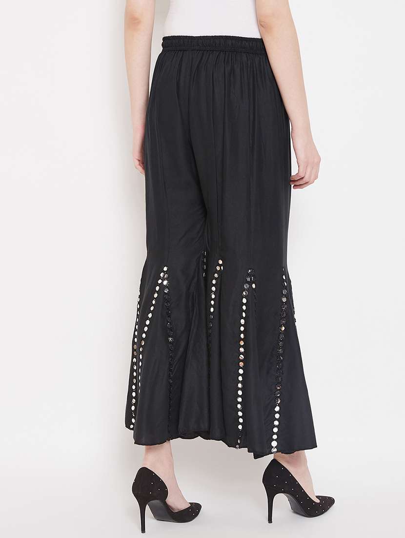 women full length solid with work flared palazzo - 20968110 - Standard Image - 3