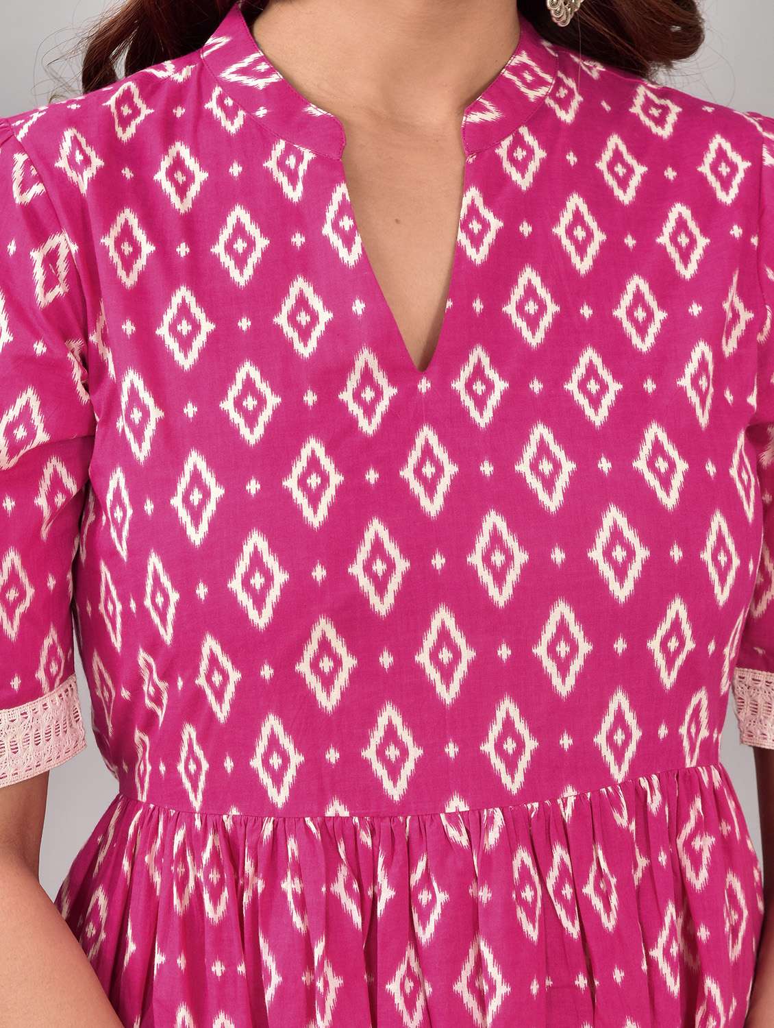 women pink mandarin neck flared dress - 20968124 - Standard Image - 5