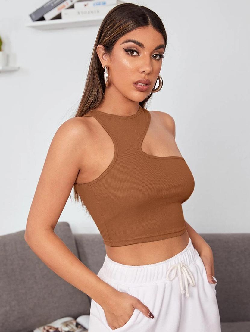 women round neck solid crop top - 20968469 - Zoom Image - 0