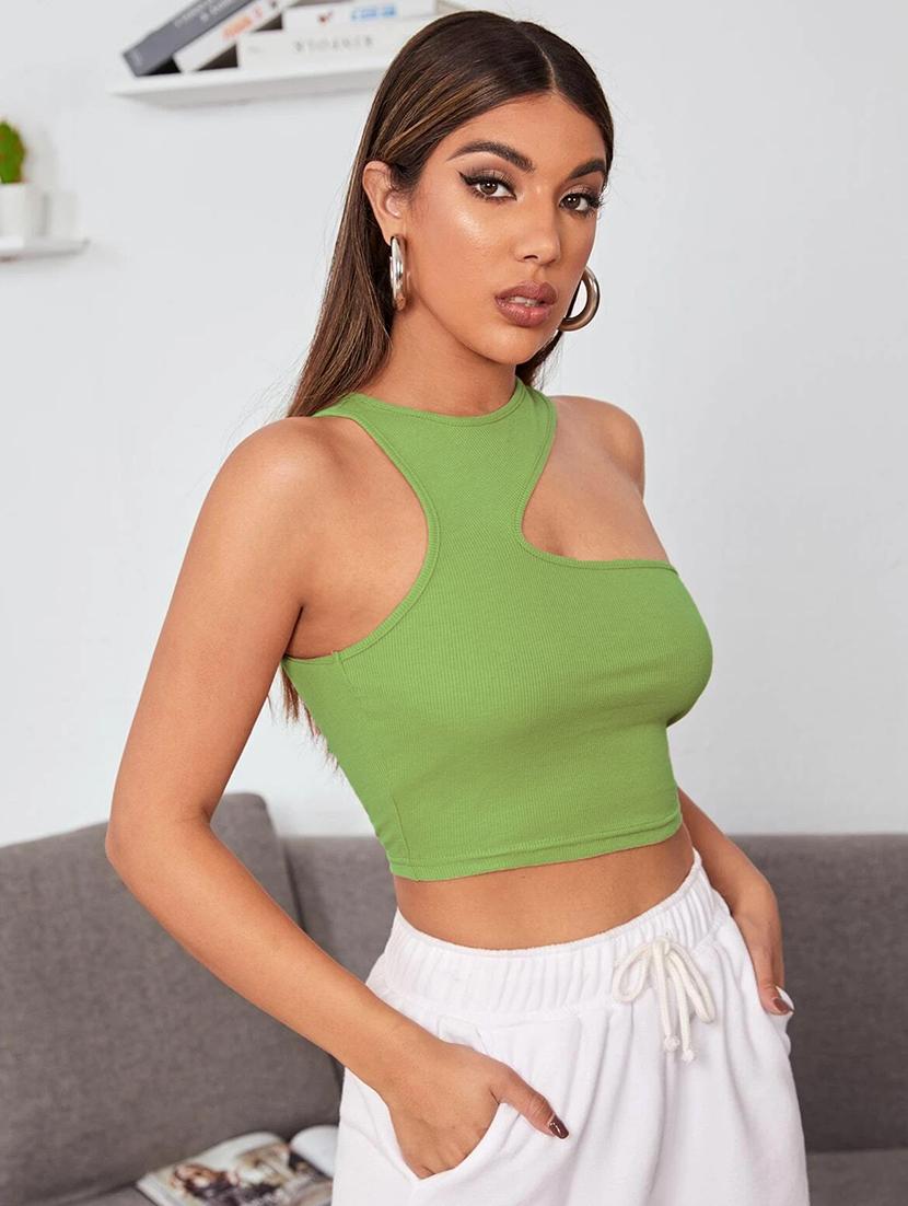 women round neck solid crop top - 20968475 -  Zoom Image - 0