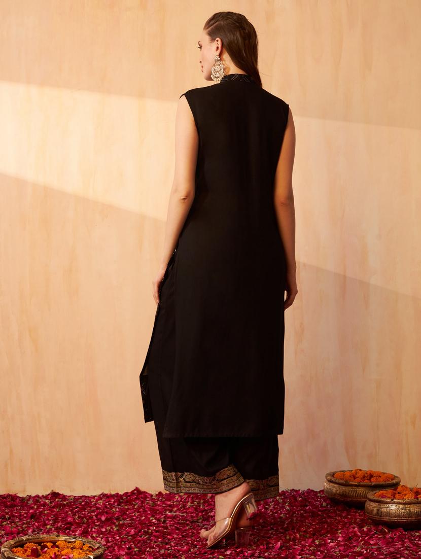 black bandhani printed kurta palazzo set set - 20968689 - Standard Image - 3