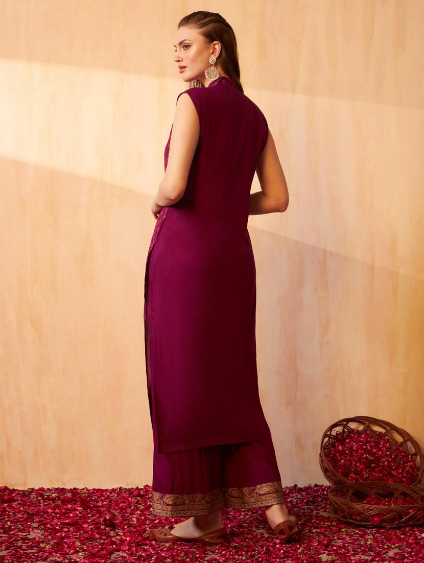 purple bandhani kurta palazzo set set - 20968690 - Standard Image - 3