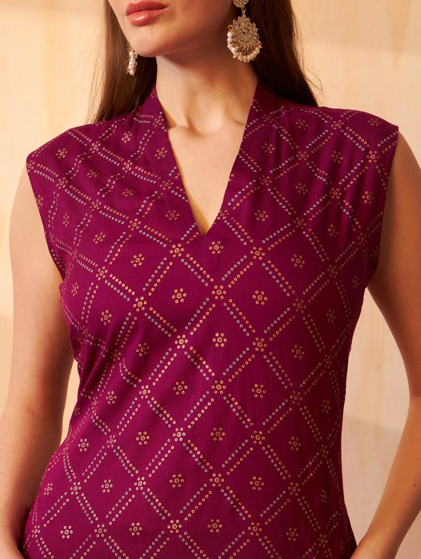 purple bandhani kurta palazzo set set - 20968690 - Standard Image - 5
