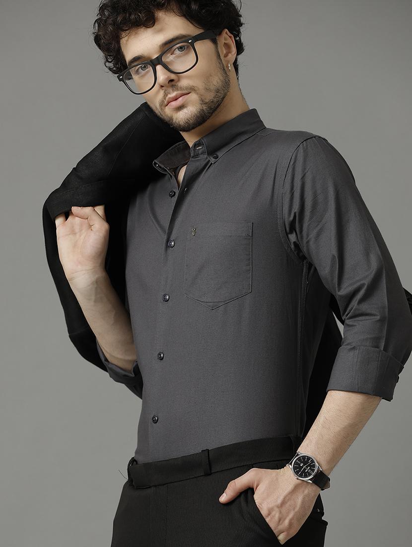 grey solid formal shirt - 20968700 -  Zoom Image - 0
