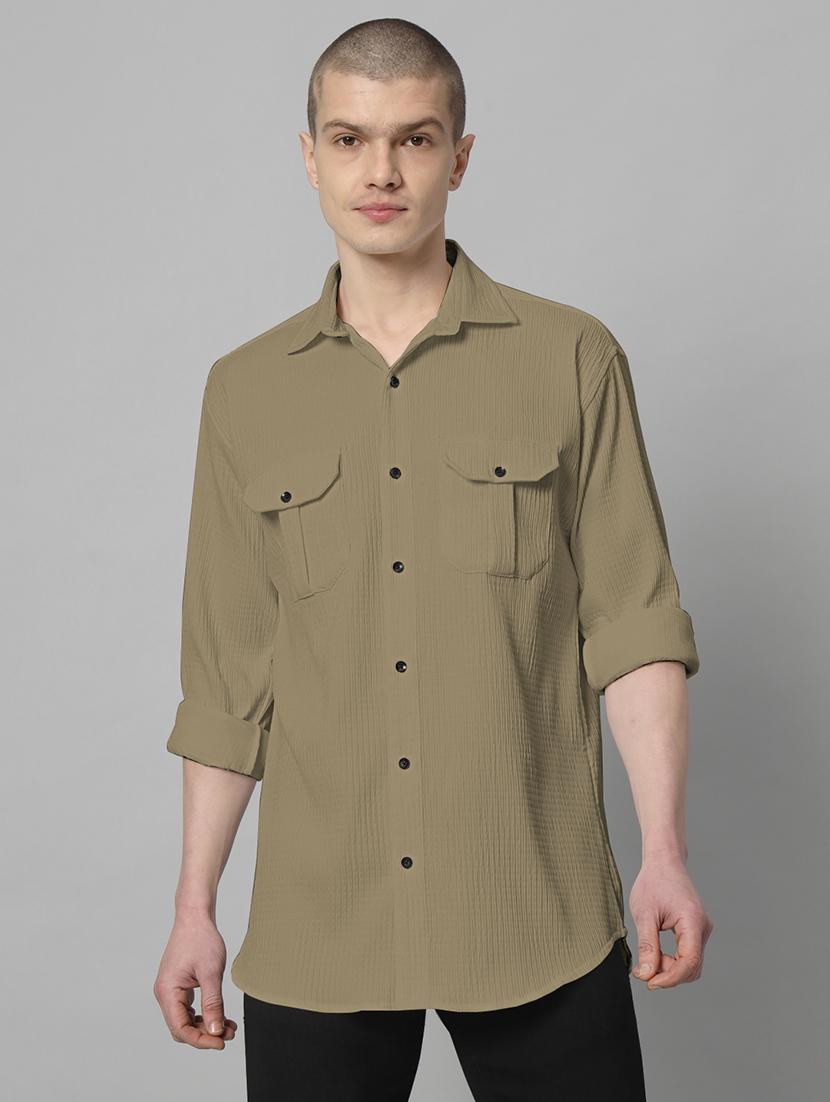 khaki solid casual shirt - 20968734 - Zoom Image - 0