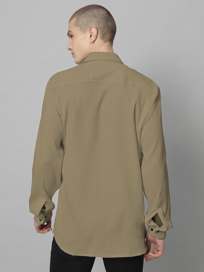 khaki solid casual shirt - 20968734 - Standard Image - 3