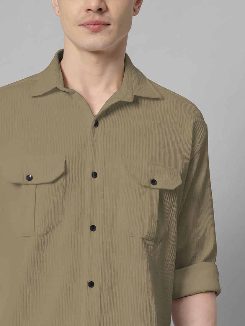khaki solid casual shirt - 20968734 - Standard Image - 5