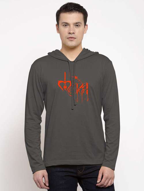 men hood neck chest printed t-shirt - 20968872 -  Standard Image - 0