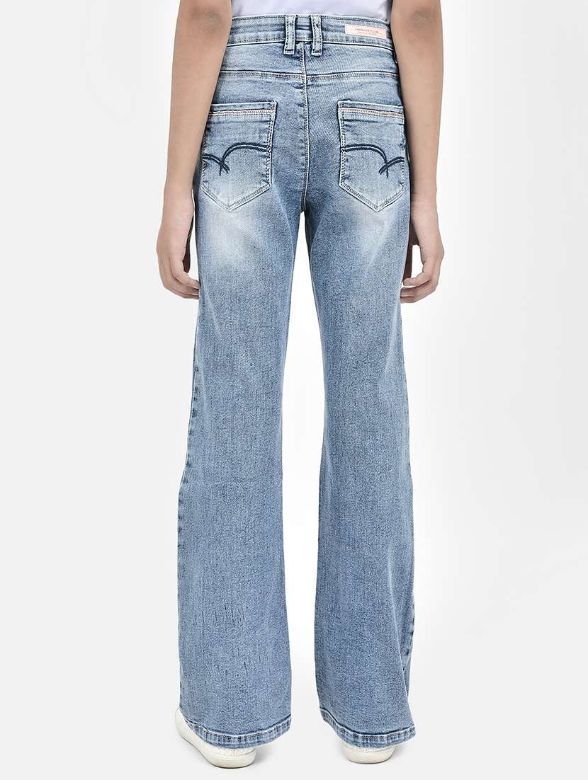 solid light blue cotton blend bootcut jeans - 20969082 -  Standard Image - 3