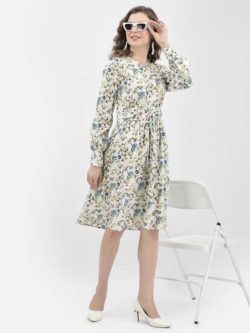 white floral printed detailed a-line dress