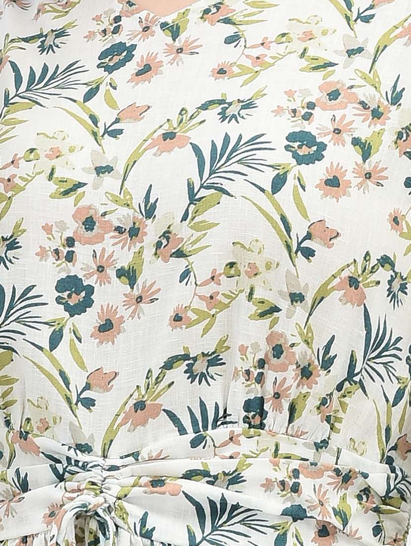 white floral printed detailed a-line dress - 20969132 -  Standard Image - 5