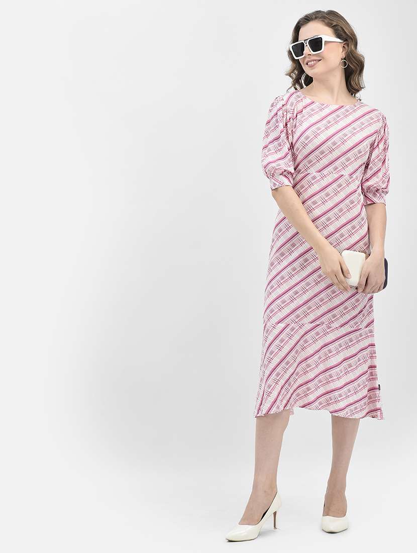 white printed detailed calf length dress - 20969133 - Zoom Image - 0