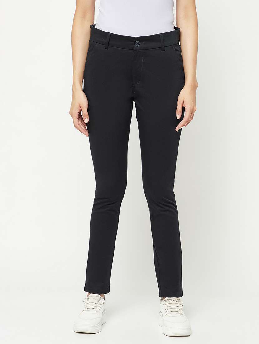 solid navy blue cotton chinos trouser