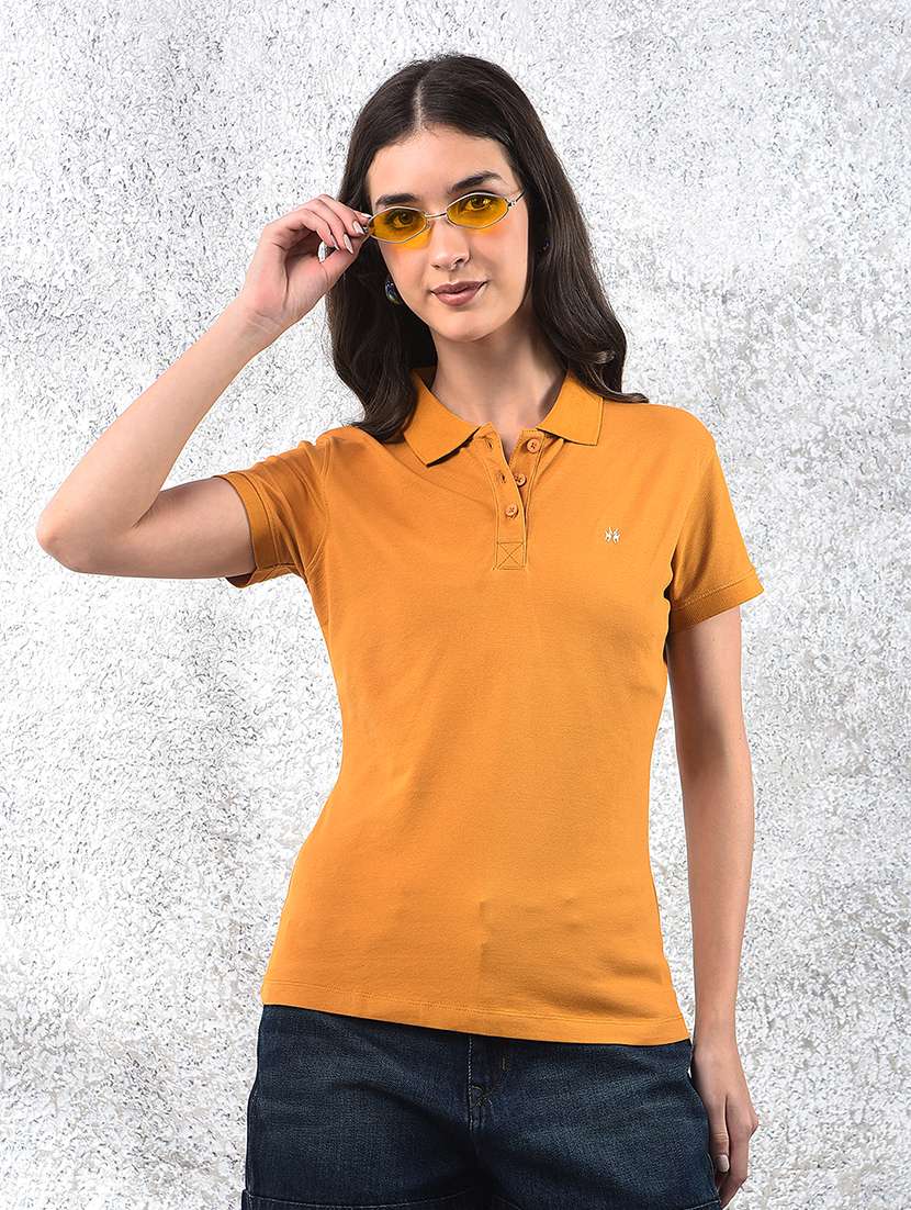 solid mustard cotton polo t-shirt