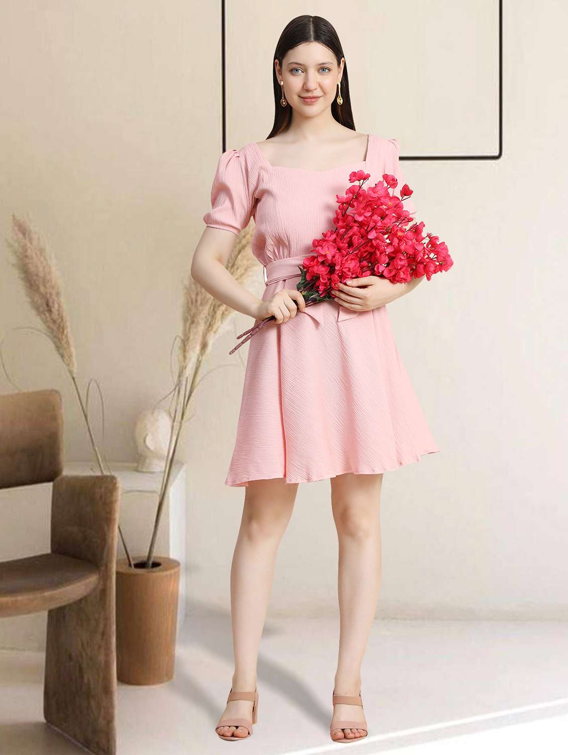 women square neck solid fit & flare dress - 20969651 - Zoom Image - 0