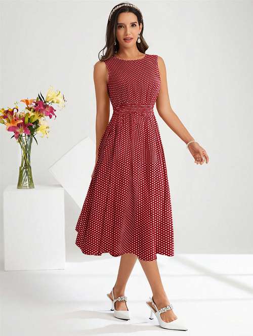 women maroon polka dot fit & flare dress - 20969673 -  Standard Image - 0