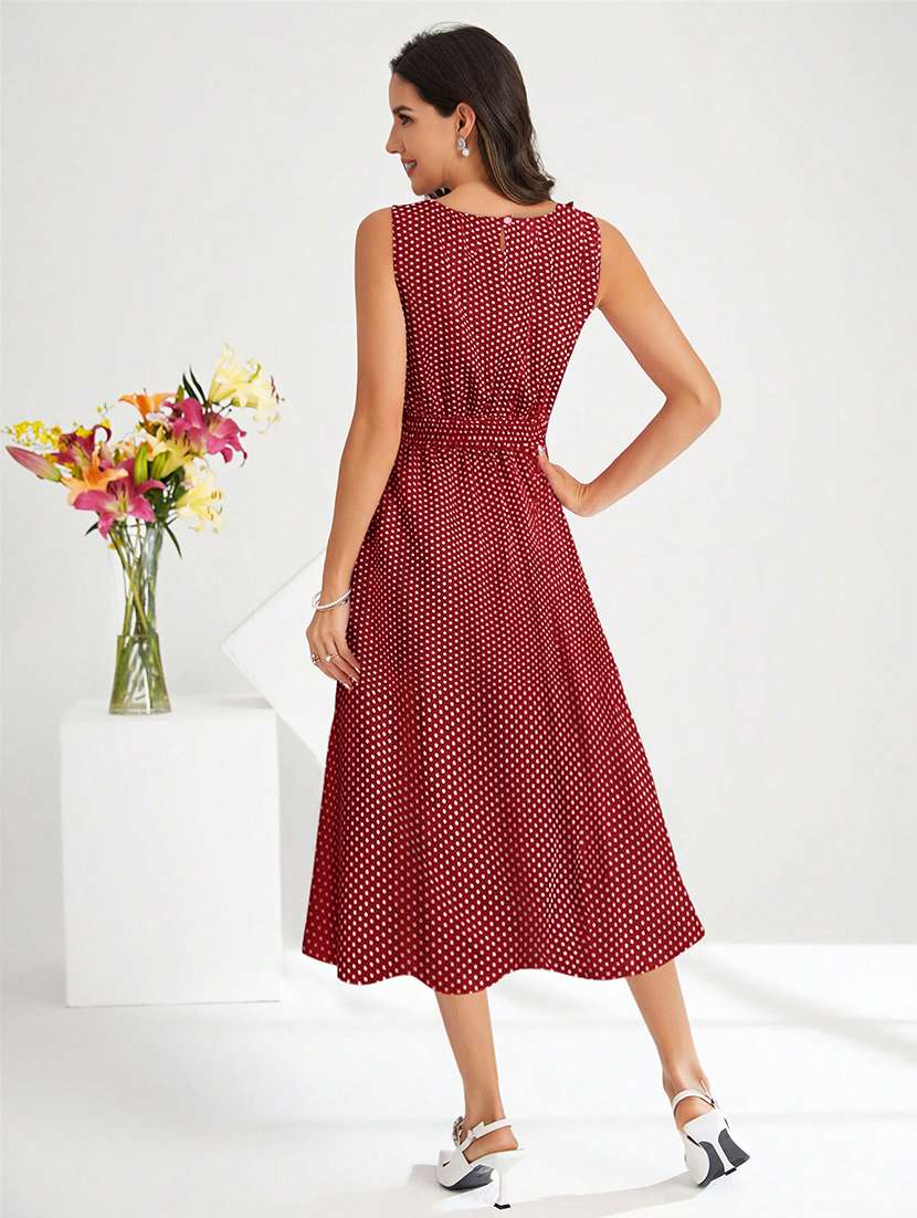 women maroon polka dot fit & flare dress - 20969673 -  Standard Image - 3