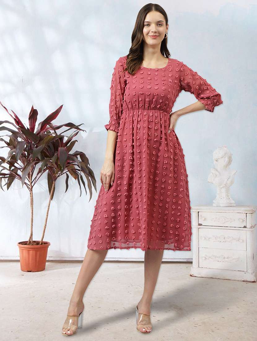 women peach solid with work fit & flare dress