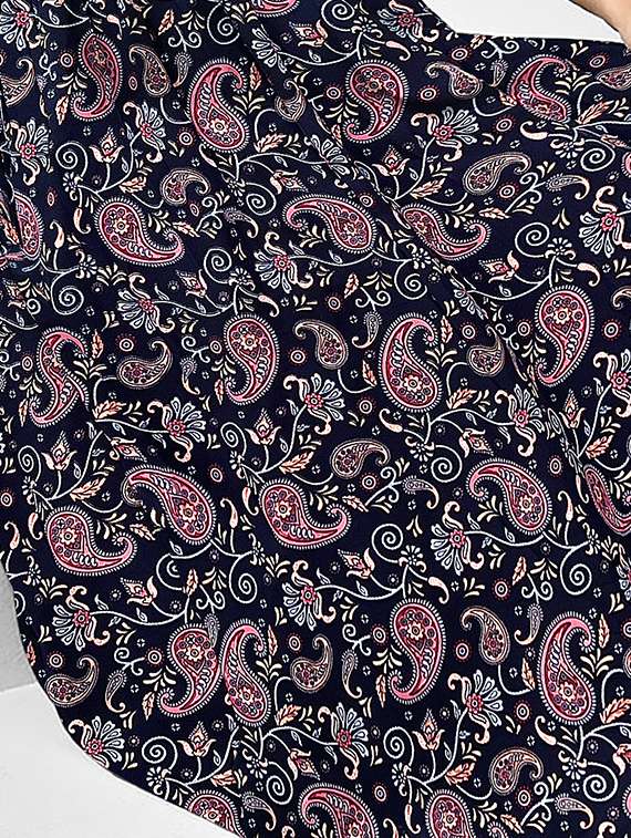 women navy blue paisley printed fit & flare dress - 20969714 -  Standard Image - 3
