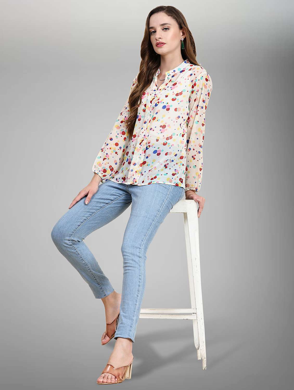 women cream polka dot straight top - 20969754 - Standard Image - 3