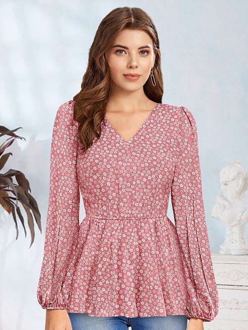 women v-neck floral printed peplum top - 20969757 -  Standard Image - 0