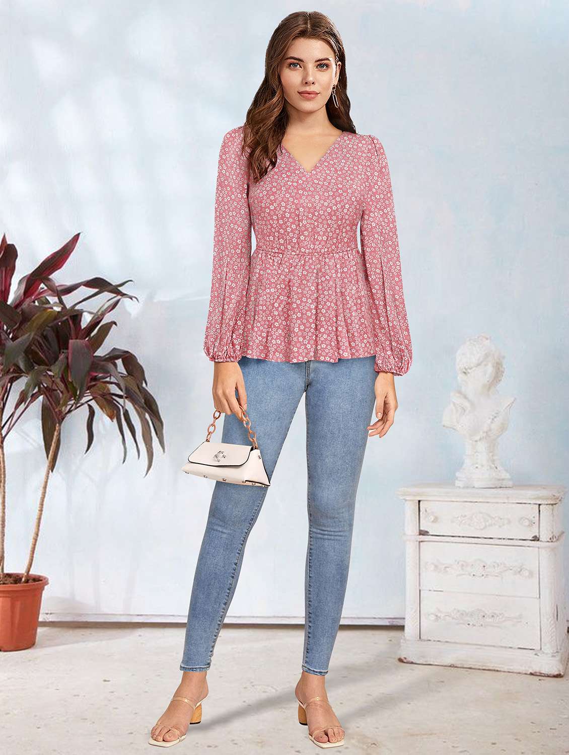 women v-neck floral printed peplum top - 20969757 -  Standard Image - 3