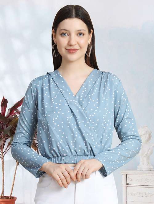 women light blue polka dot crop top - 20969768 -  Standard Image - 0