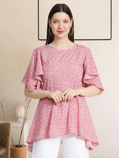 women pink floral printed high-low top - 20969769 -  Standard Image - 0