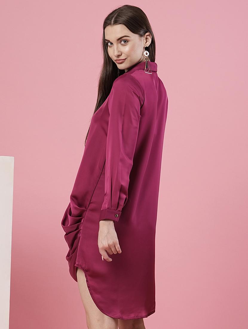 women solid draped detailed asymmetric dress - 20969797 - Standard Image - 3